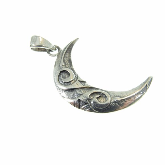 Solid 925 Sterling Silver Crescent Moon Pendant Mystical Jewelry Spiral Goddess - Picture 7 of 10